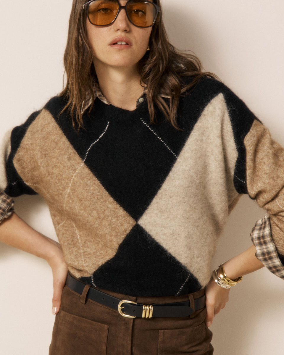 Maglione da donna in mohair jacquard nero e beige Mathy - Image principale