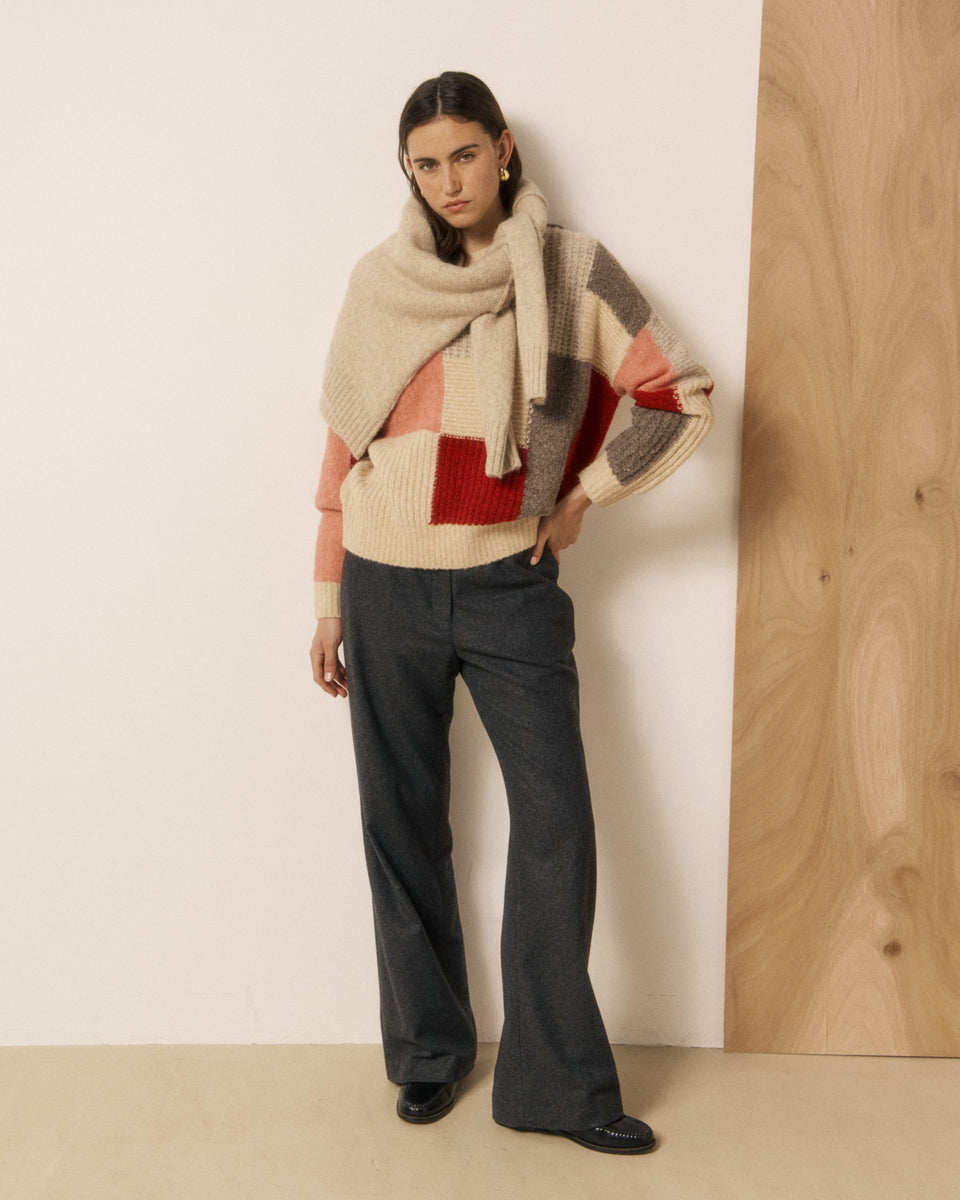 Pull Femme en Laine Mélangée imprimé Patchwork Rouge Marguerite - Image 2