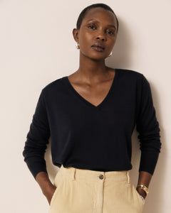 Pull Femme en Laine Mérinos Bleu Marine Miary