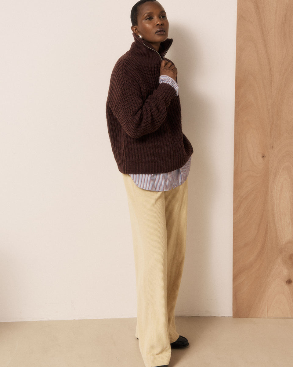 Maglione da donna in lana merino a coste cioccolato Mypio - Image 3