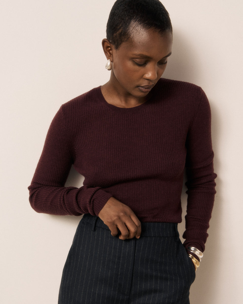 Maglione da donna in lana merino, seta e cashmere bordeaux Matia - Image principale