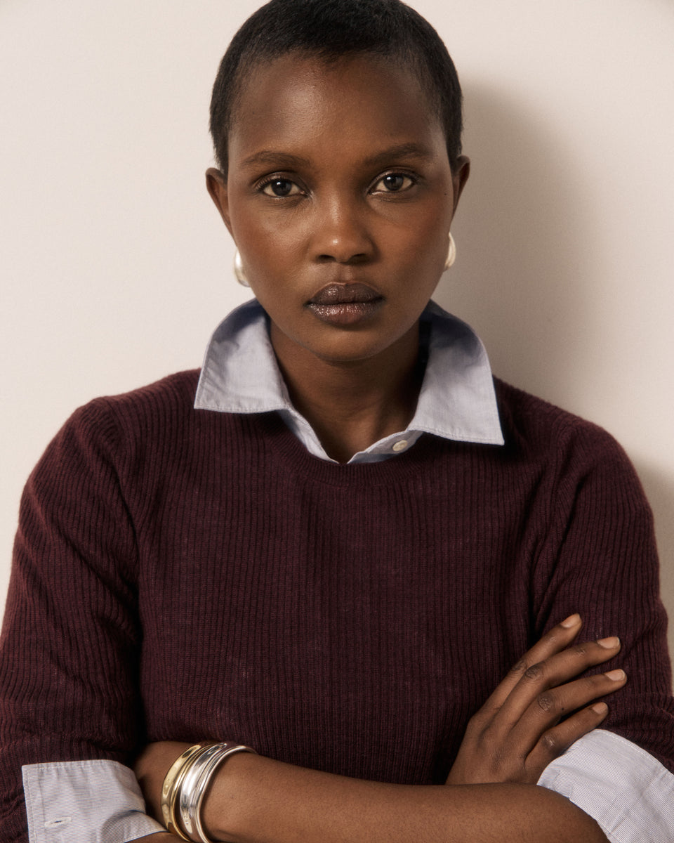 Maglione da donna in lana merino, seta e cashmere bordeaux Matia - Image 3