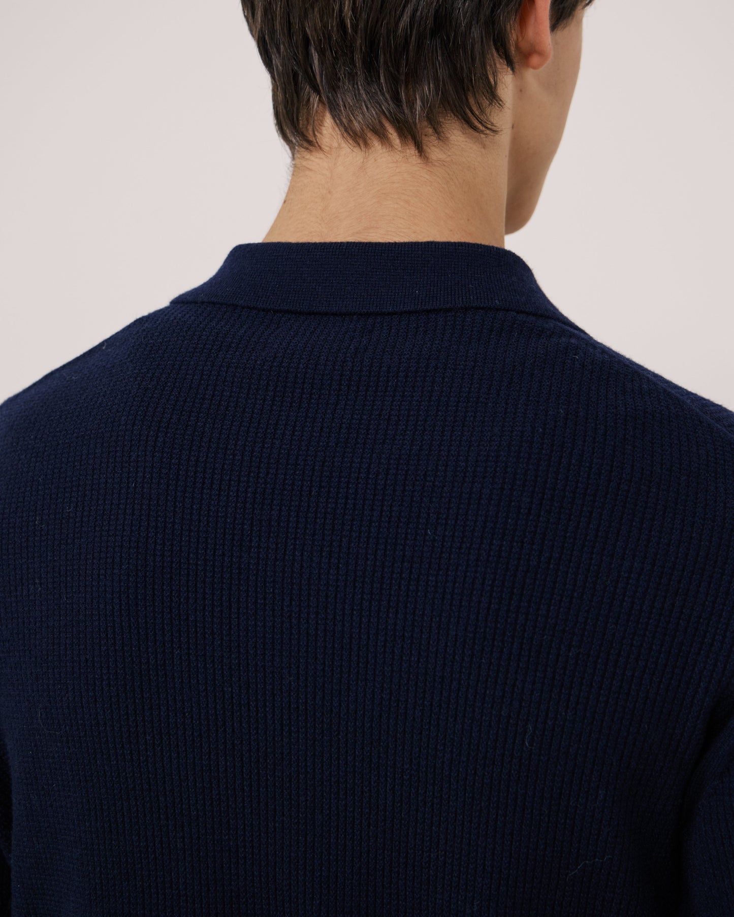Pull Homme en Laine & Cachemire Gaufré Bleu Marine Polo