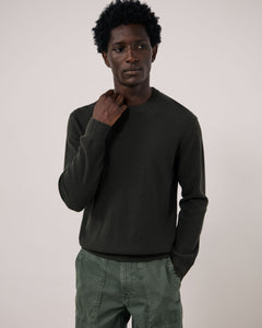 Pull Homme en Laine & Cachemire Gaufré Vert Militaire Crew