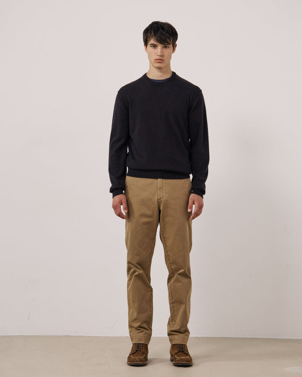Pull Homme en Laine & Cachemire Marron Crew - Image 2