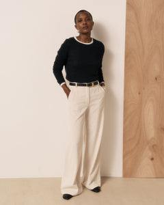 Pantalon Femme en Velours Côtelé Seersucker Ecru Parade