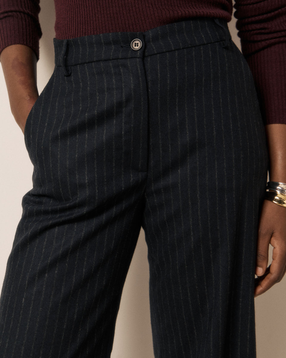 Pantalon Femme en Flanelle de Laine à Rayures Bleu Nuit Parade - Image 3