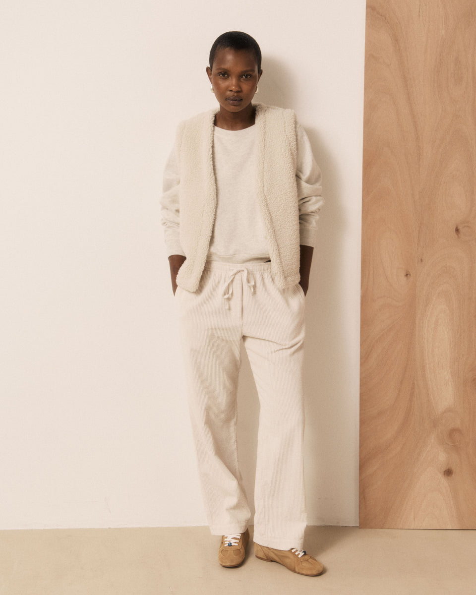 Pantalon Femme en Velours Côtelé Seersucker Ecru Peyo - Image principale