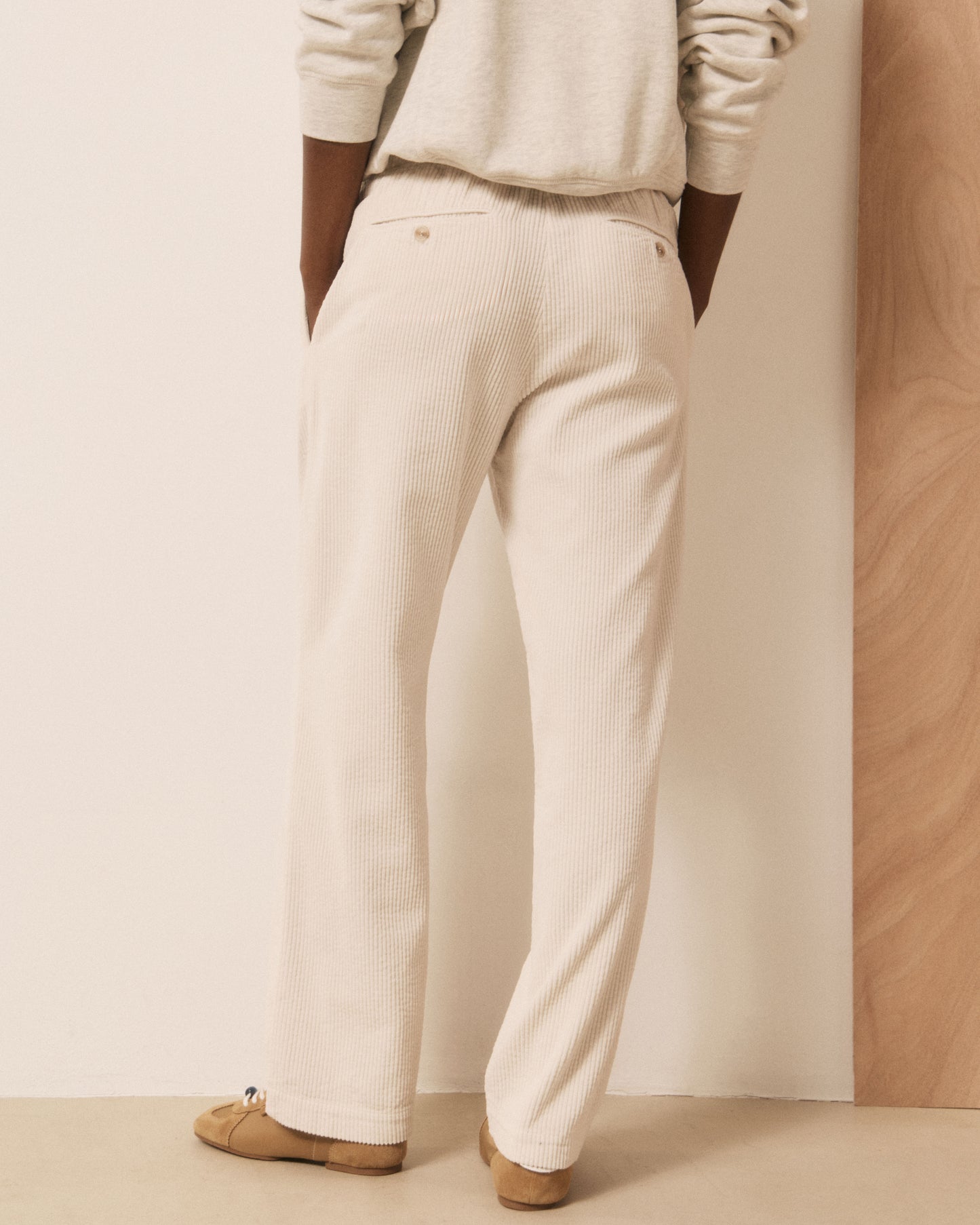 Pantalon Femme en Velours Côtelé Seersucker Ecru Peyo