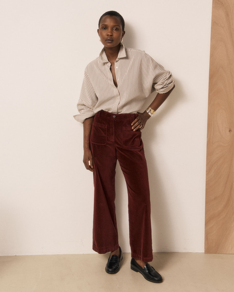 Pantalon Femme en Velours Lisse Bordeaux Poli - Image principale