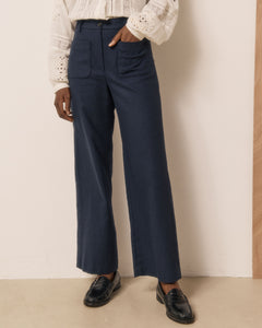 Pantalon Femme en Flanelle de Laine Bleu Nuit Poli
