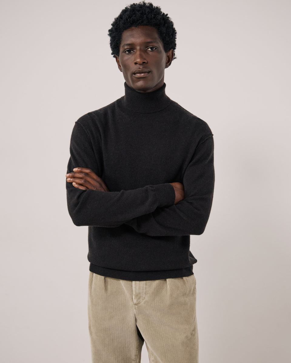Pull Homme en Laine & Cachemire Marron Cashmere Roll Neck - Image principale