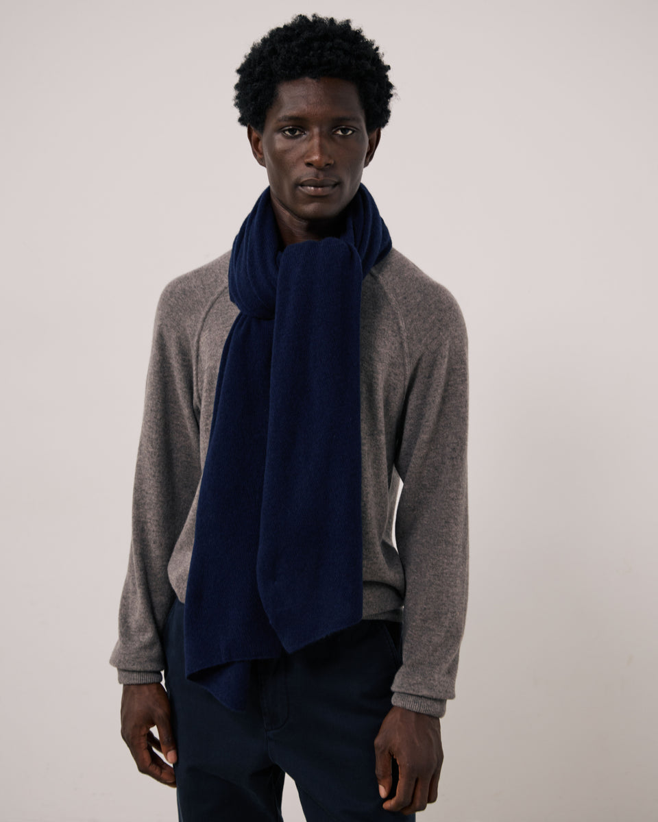 Men's Navy Blue Wool & Cashmere Scarf - Image principale