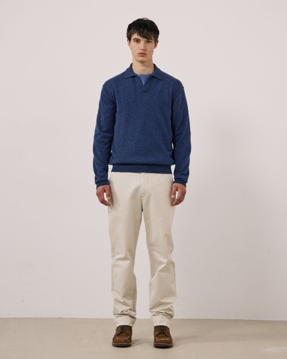 Pull Homme en Laine & Cachemire Bleu Indigo Cashmere Polo - Image 2