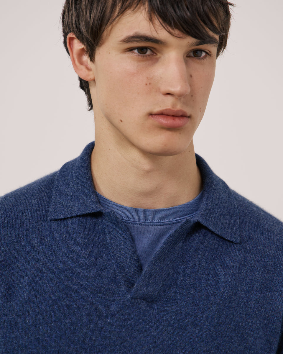 Pull Homme en Laine & Cachemire Bleu Indigo Cashmere Polo - Image 3