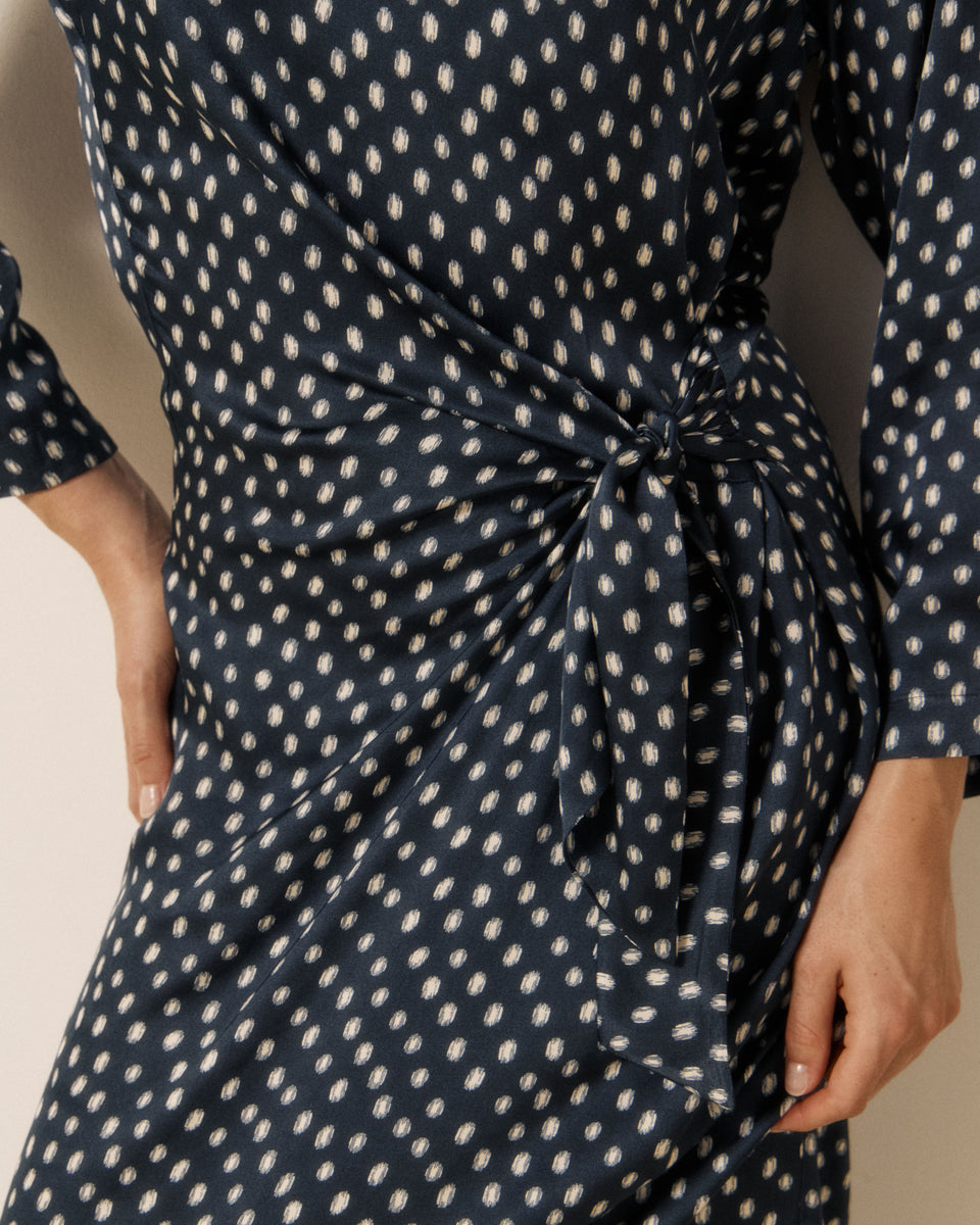 Robe Femme en Viscose à Pois Bleu Marine & Blanc Romana - Image 3