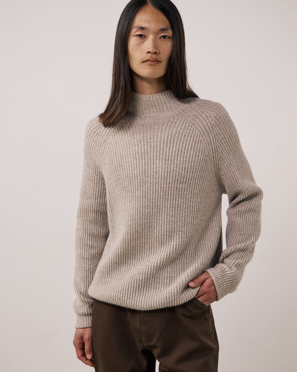 Pull Homme en Laine & Cachemire Ecru Marl Roll Neck - Image principale