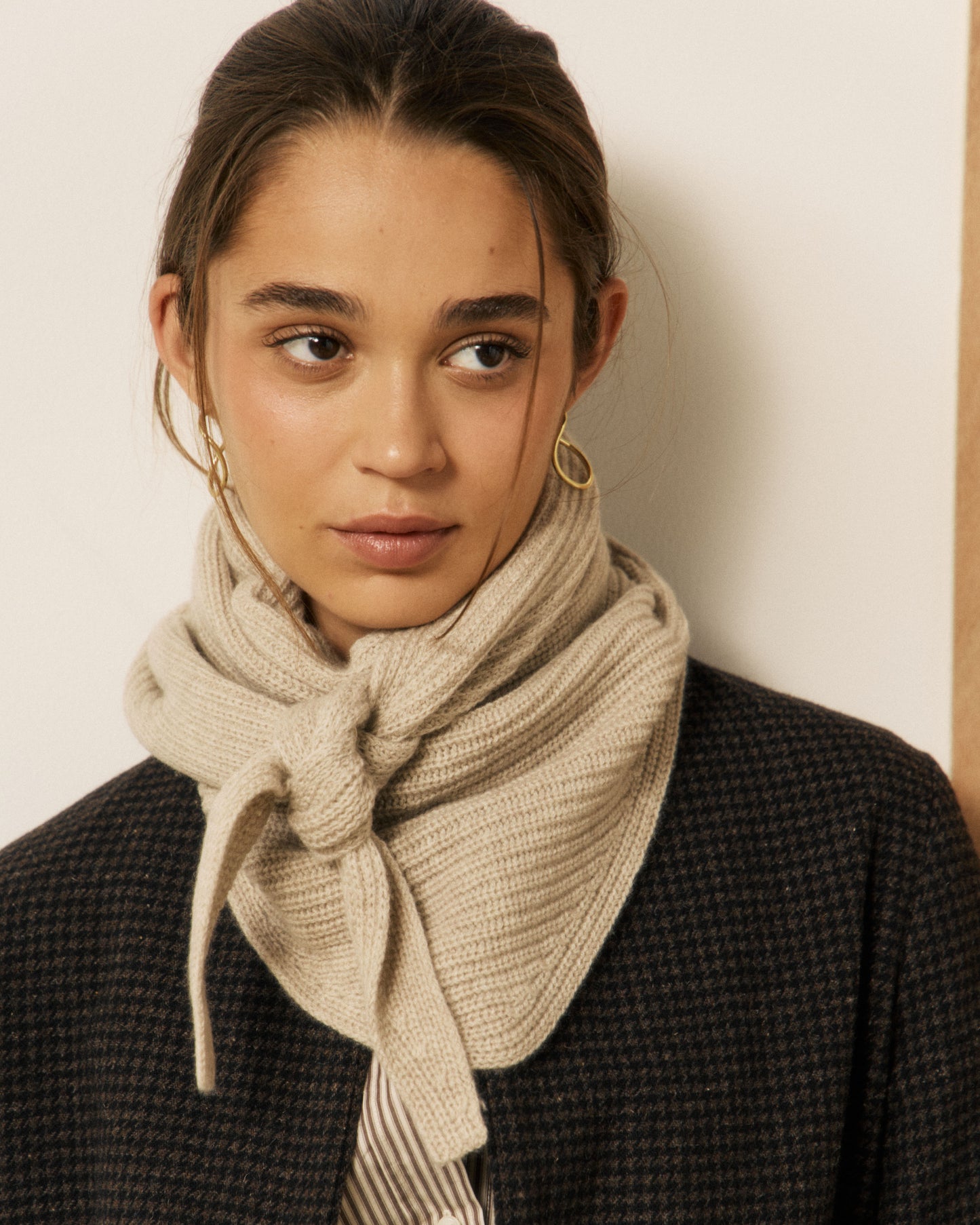 Echarpe Femme en Laine & Cachemire Ecru Melie