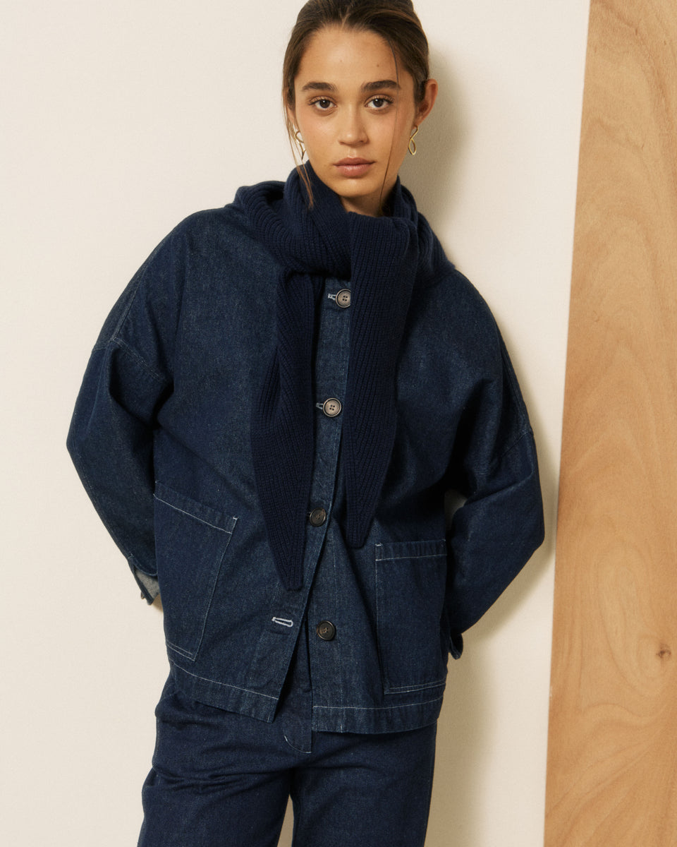 Echarpe Femme en Laine & Cachemire Bleu Marine Melie - Image 3