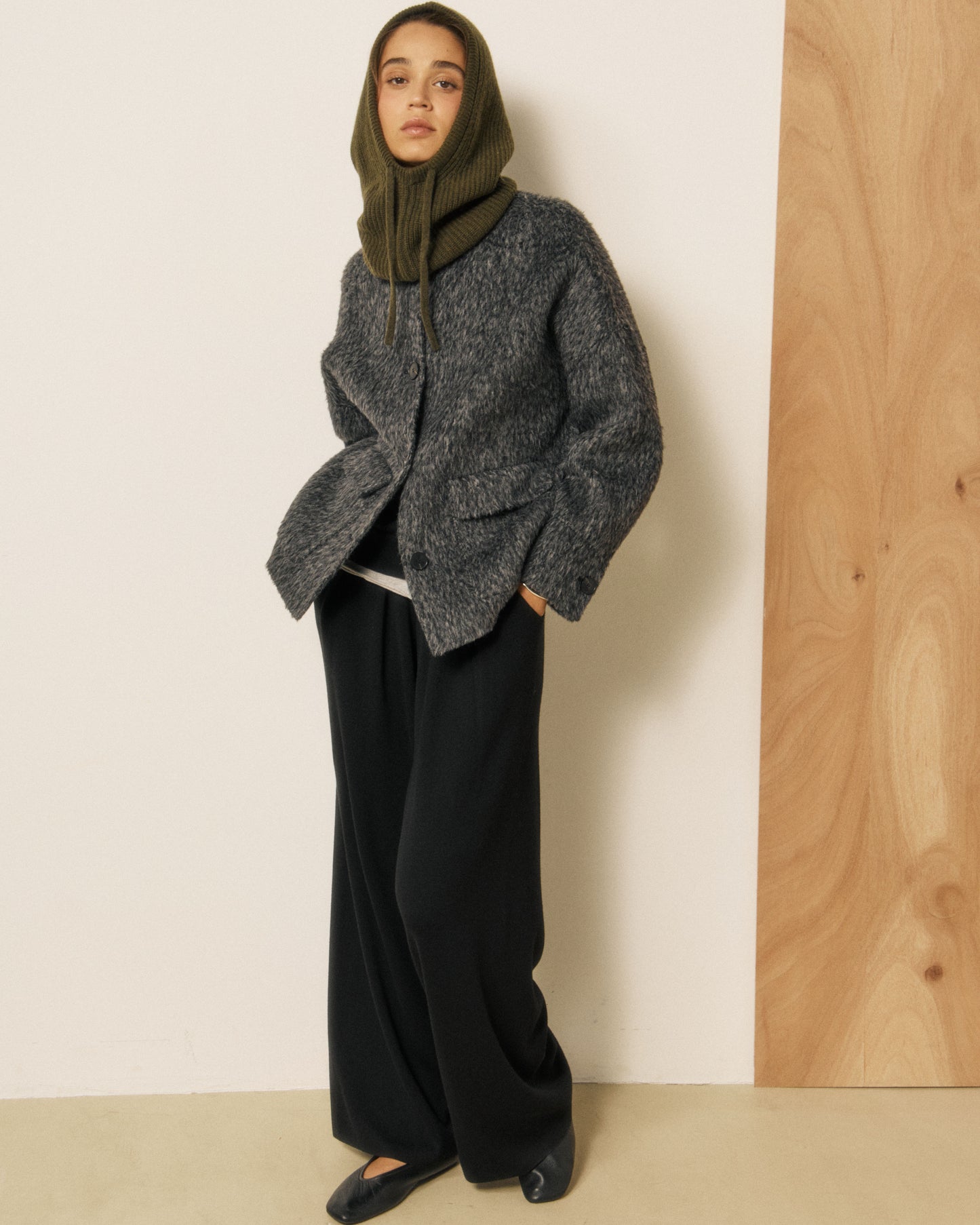 Cagoule Femme en Laine & Cachemire Khaki Meysie