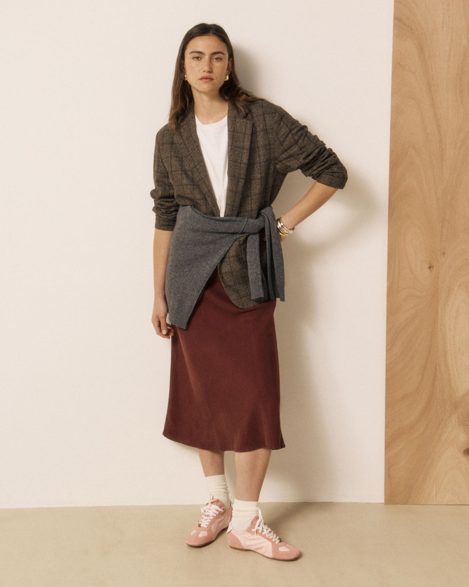 Veste Femme en Laine imprimé Princes de Galles Marron Victo - Image 2
