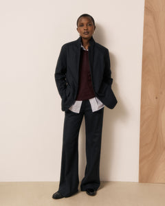 Veste Femme en Flanelle de Laine à Rayures Bleu Nuit Victo