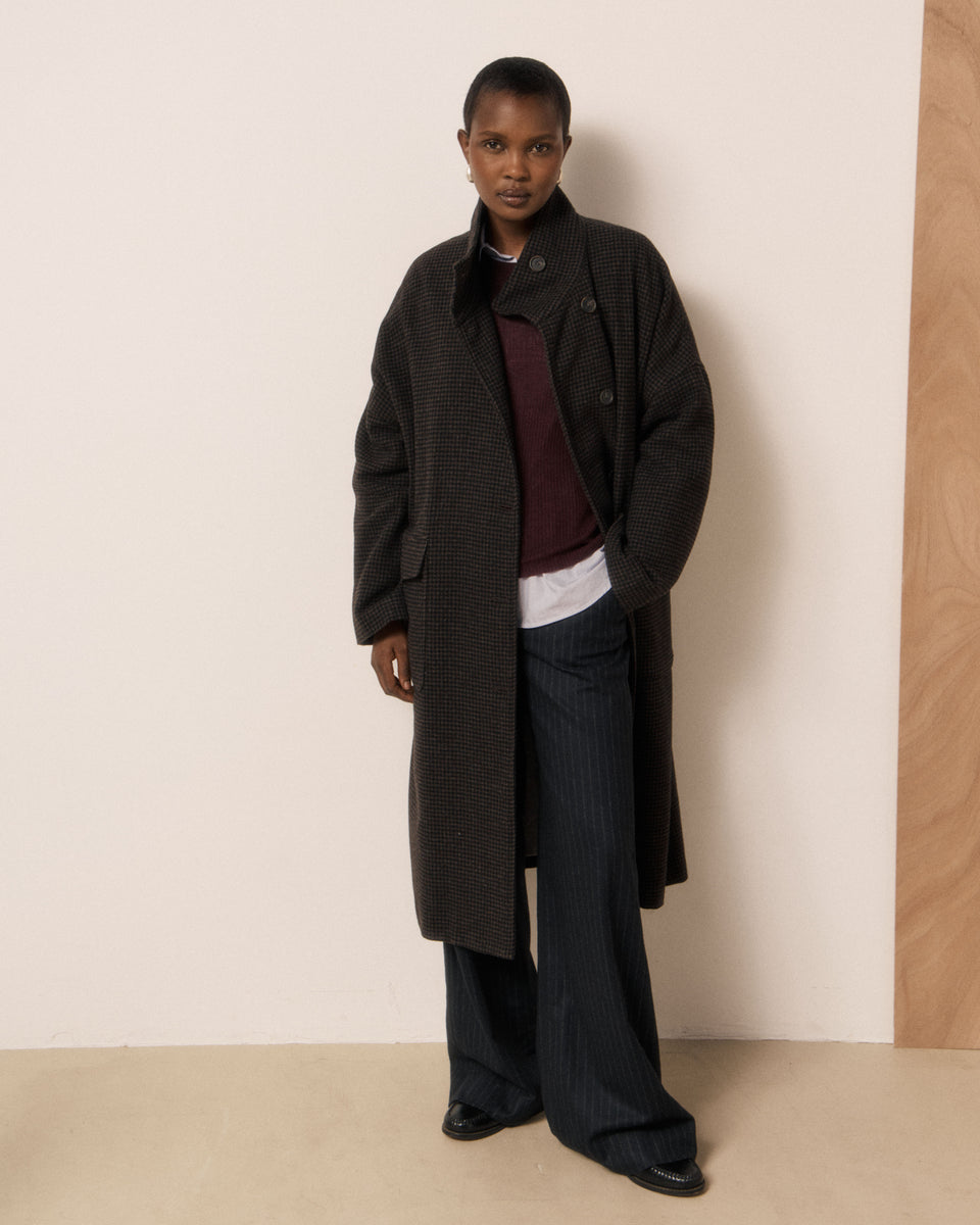 Manteau Femme en Tweed Imprimé Pied-de-poule Marron & Noir Vito - Image 2