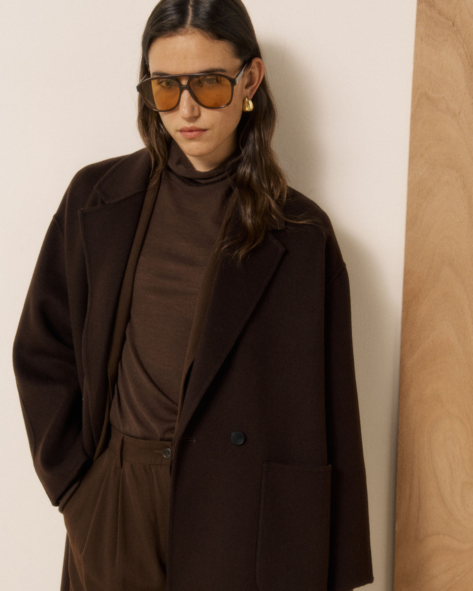 Vincenzo Women's Chocolate Double-faced Wool Coat - Image 2