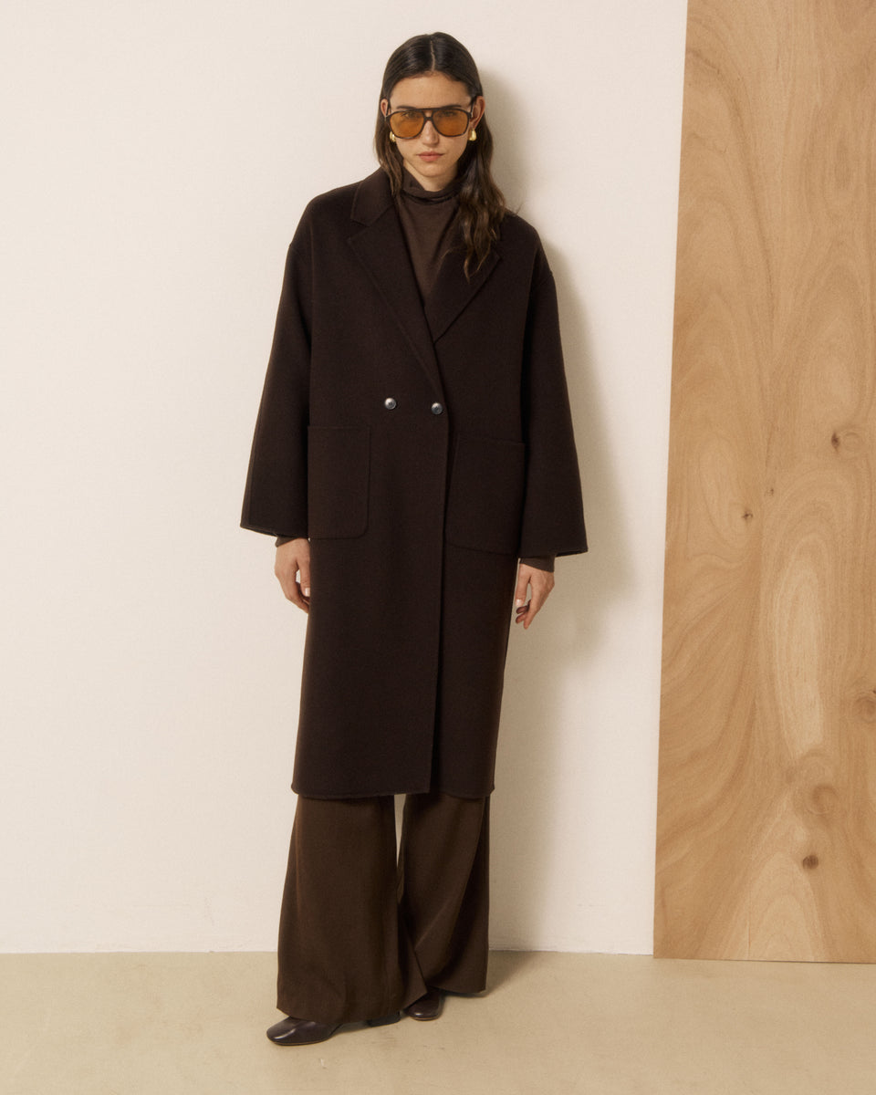 Vincenzo Women's Chocolate Double-faced Wool Coat - Image 3