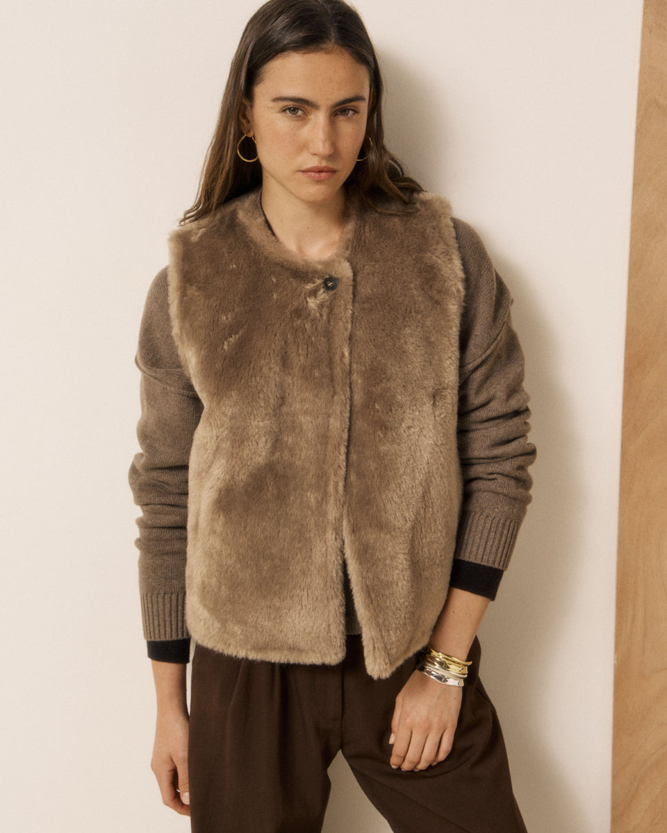 Gilet Femme en Fausse fourrure Taupe Velma - Image principale