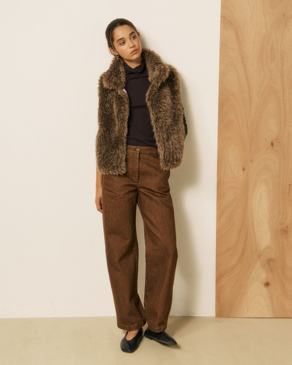 Gilet Femme en Fausse fourrure à poils longs Marron Verso - Image 3