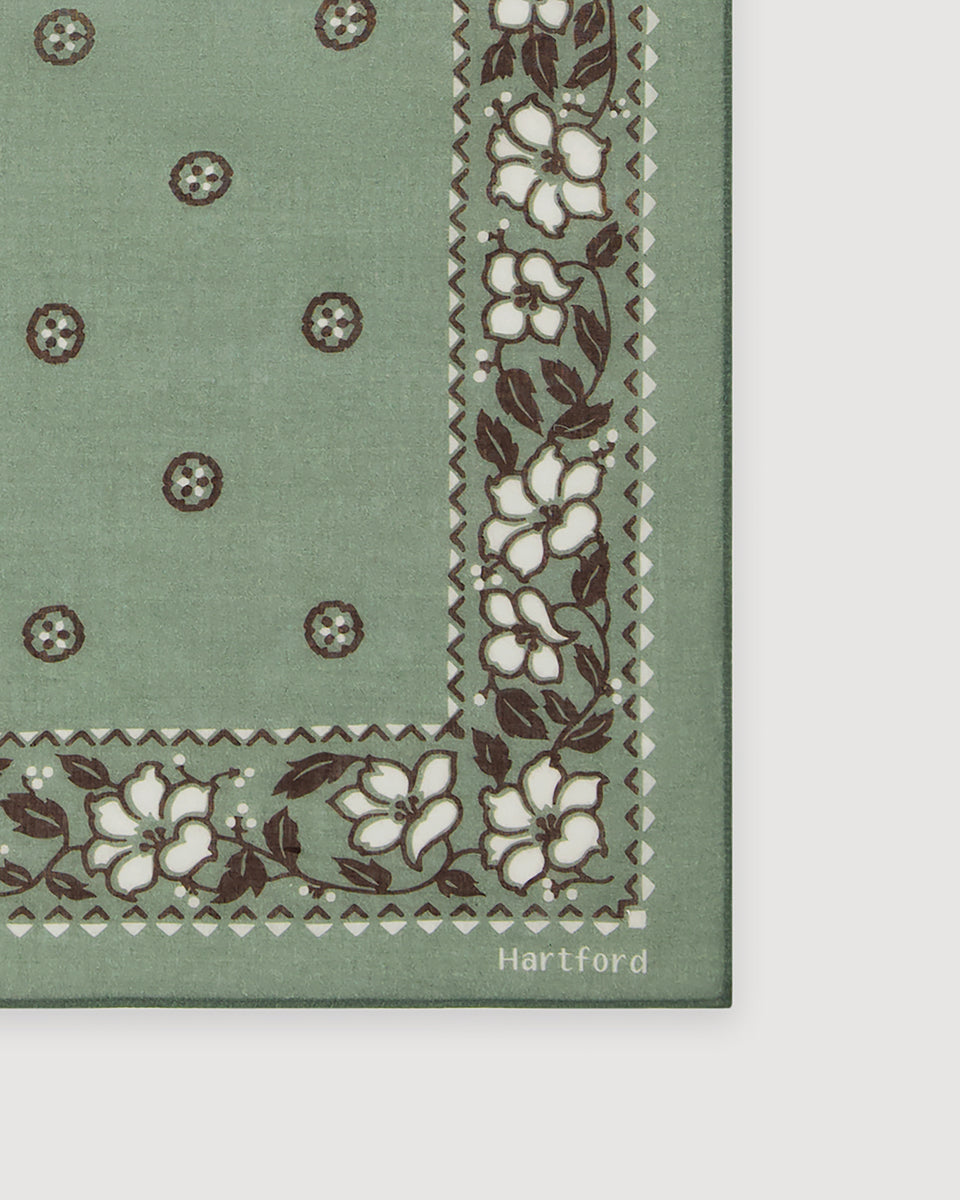 Bandana Femme en Voile de Coton Vert Jade Hibiscus - Image 3