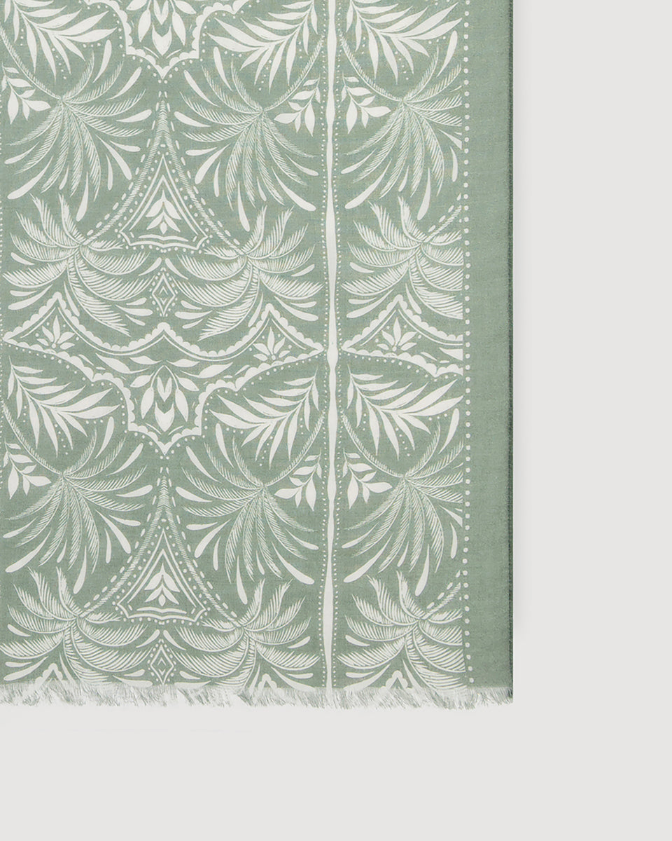 Foulard Femme en Voile de Coton Vert 'Palmiers' - Image 3