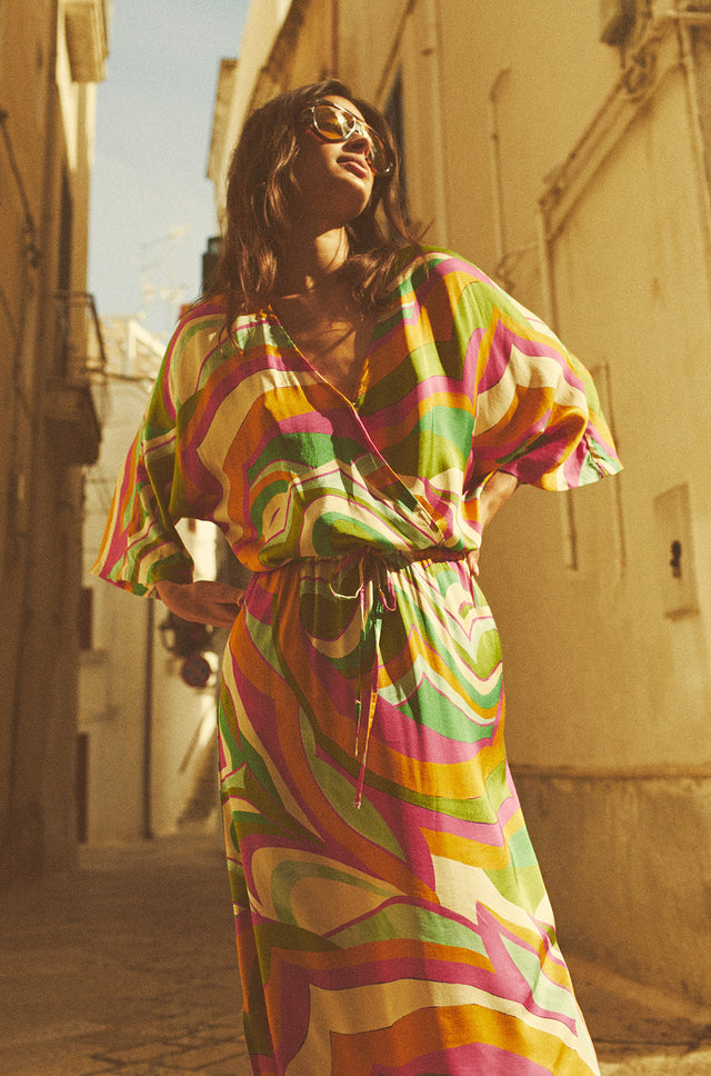 Robe multicolore en satin pour femme