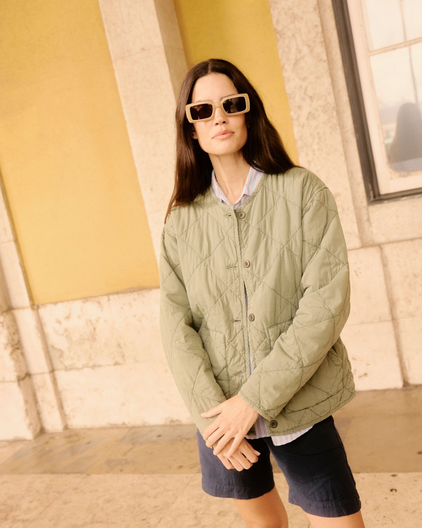 Veste Femme en Gabardine de Coton Matelassée Vert Militaire Vamos