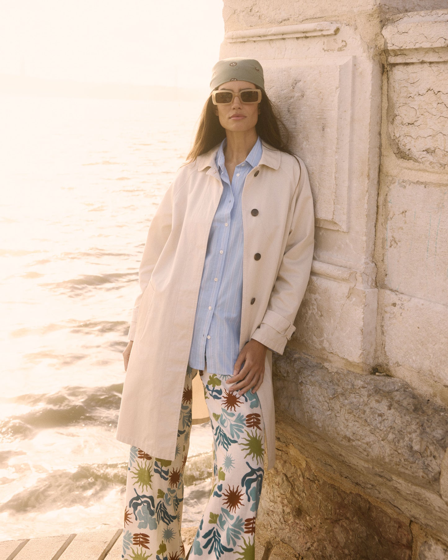 Vibrant Women's Beige Cotton Gabardine Trench Coat
