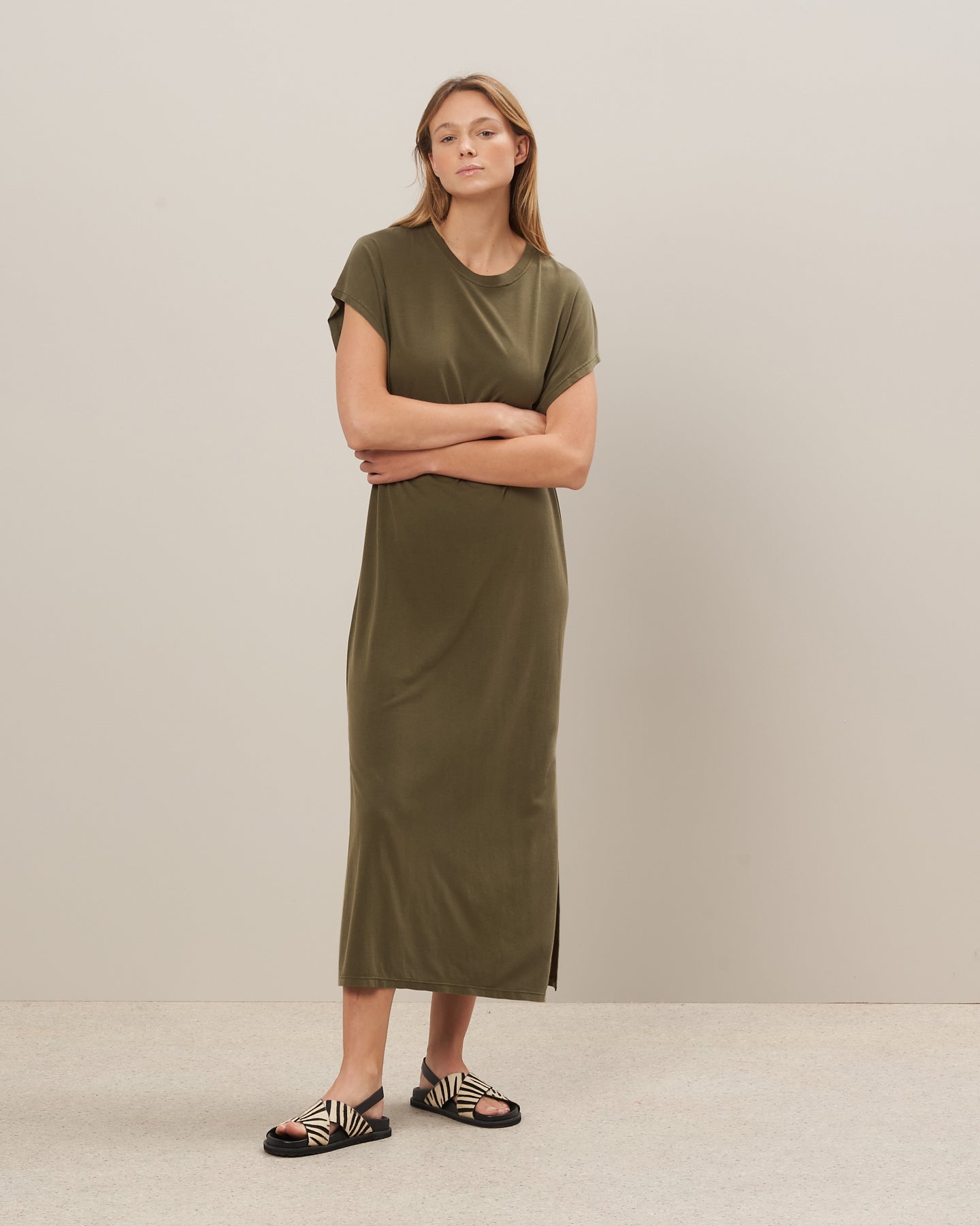 Tulia Women's Army Green Lyocell & Cotton Dress