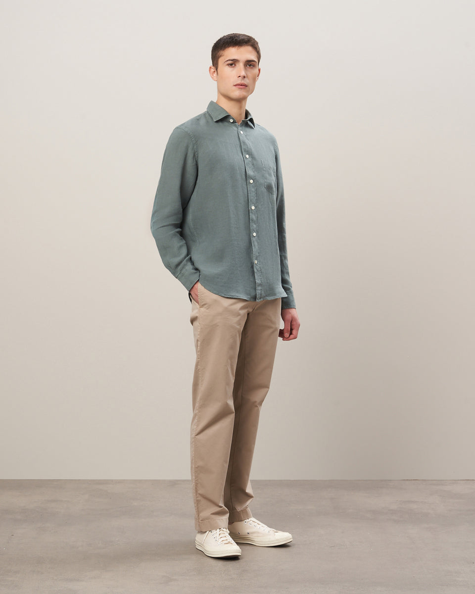 Paul Men's Army Green Linen Shirt - Image alternative