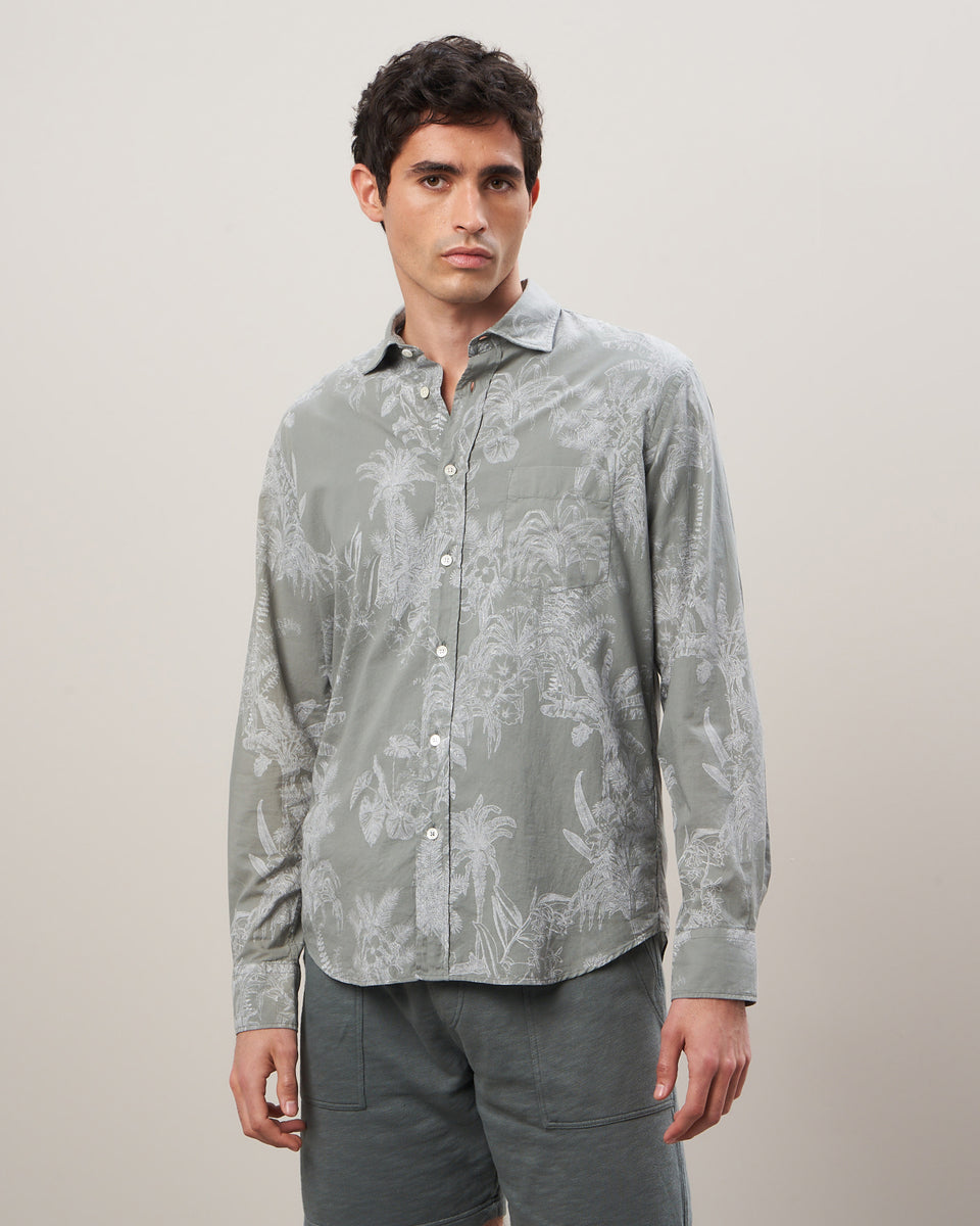 Paul Men's Olive Green Palms Print Cotton Shirt - Image principale