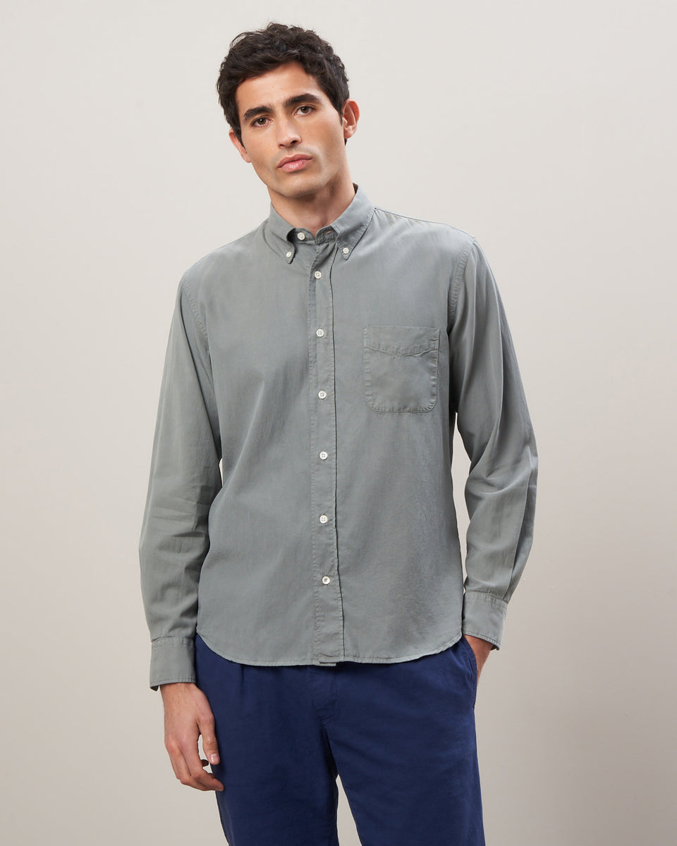 Pitt Men's Olive Green Tencel-Cotton Twill Shirt - Image principale