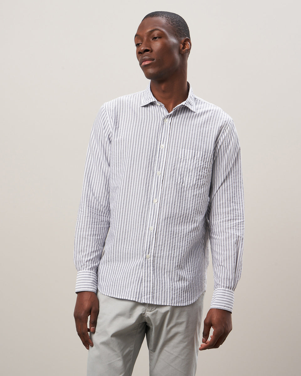 Paul Men's Grey & White Striped End-On-End Shirt - Image principale
