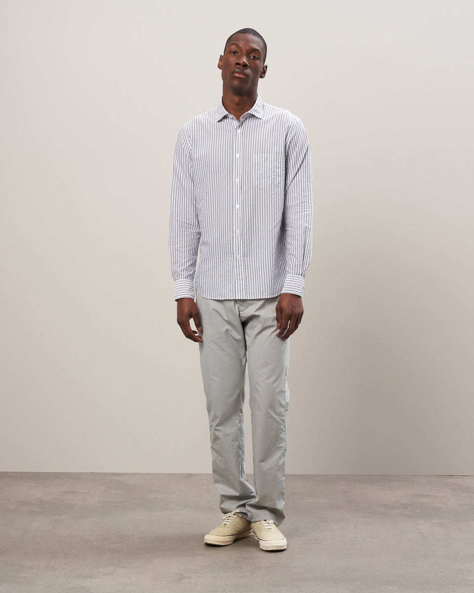 Paul Men's Grey & White Striped End-On-End Shirt - Image alternative