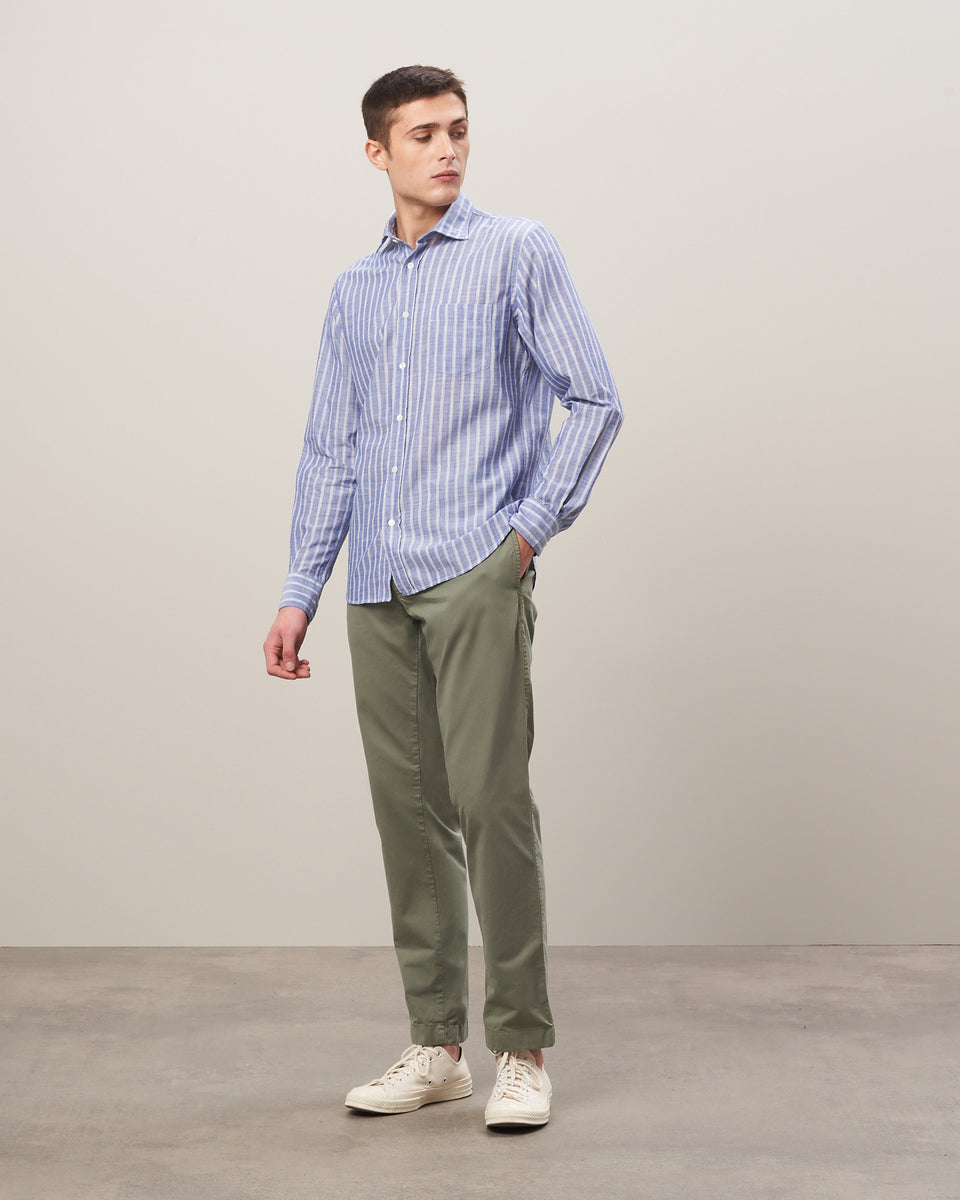 Paul Men's Blue & White Striped Linen-Cotton Voile Shirt - Image alternative