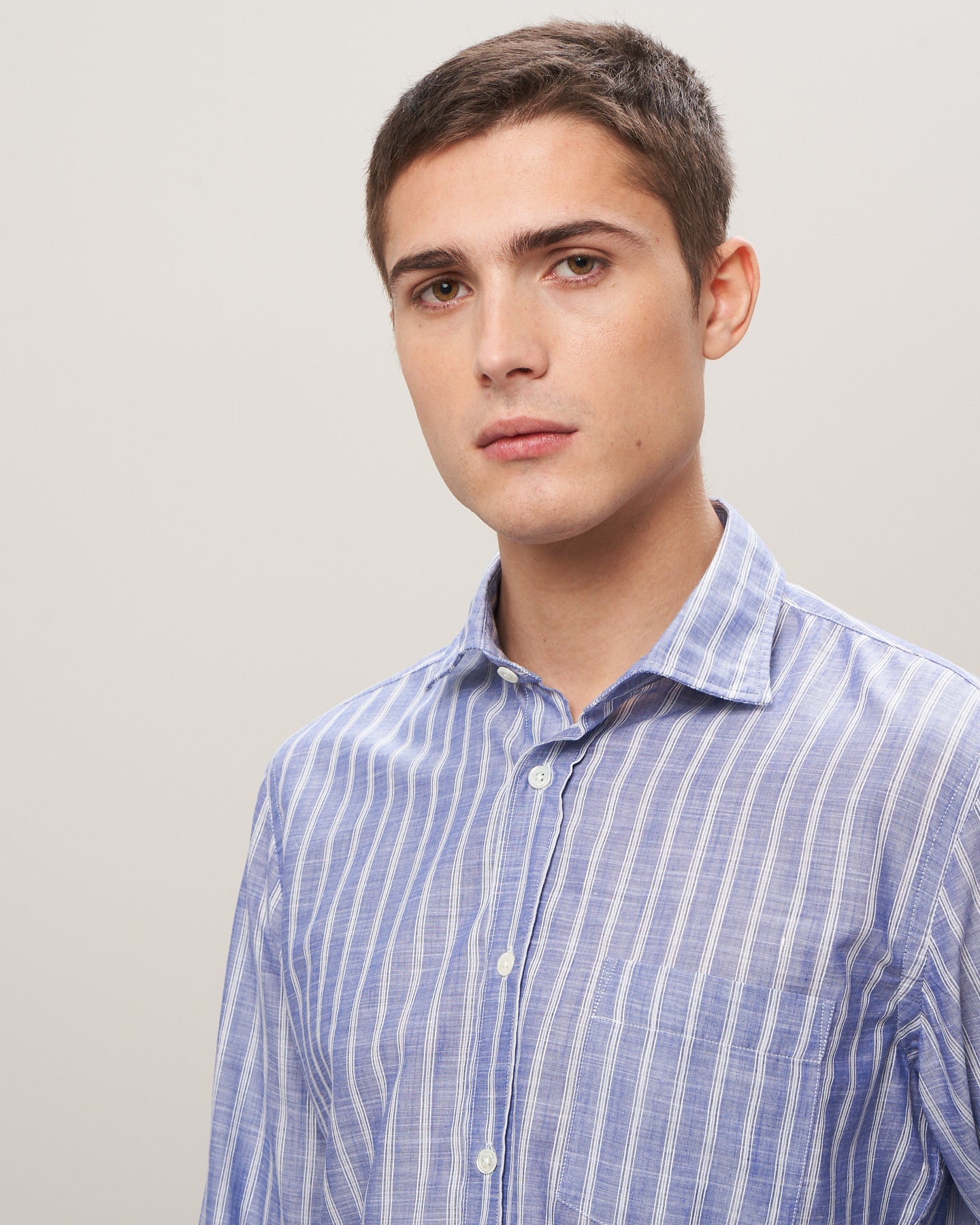 Paul Men's Blue & White Striped Linen-Cotton Voile Shirt
