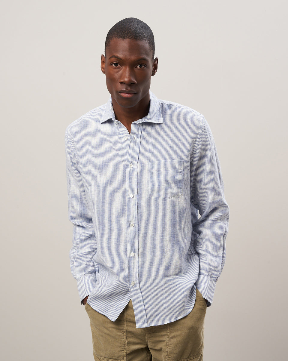 Paul Men's White & Blue Striped Oxford Linen Shirt - Image principale