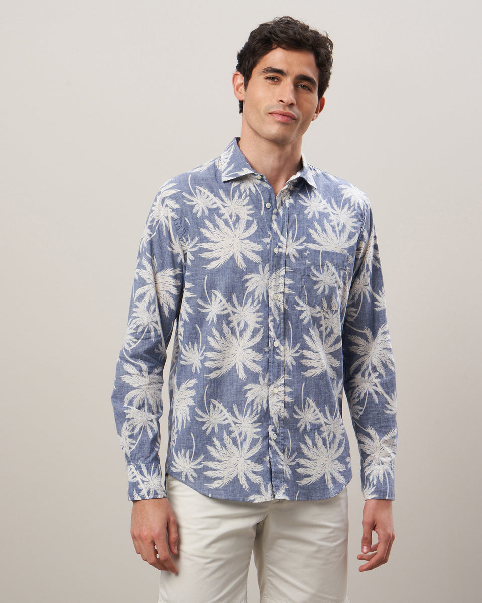 Paul Men's Navy Palms Print Cotton Shirt - Image principale
