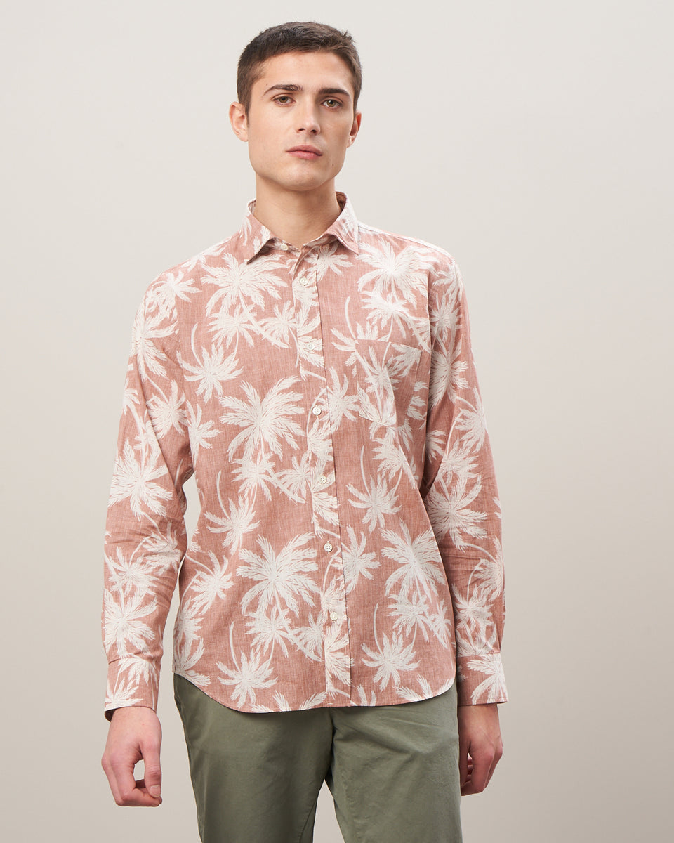Paul Men's Rust Palms Print Cotton Shirt - Image principale