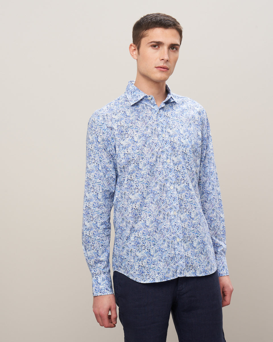 Paul Men's Blue Liberty Print Cotton Shirt - Image principale