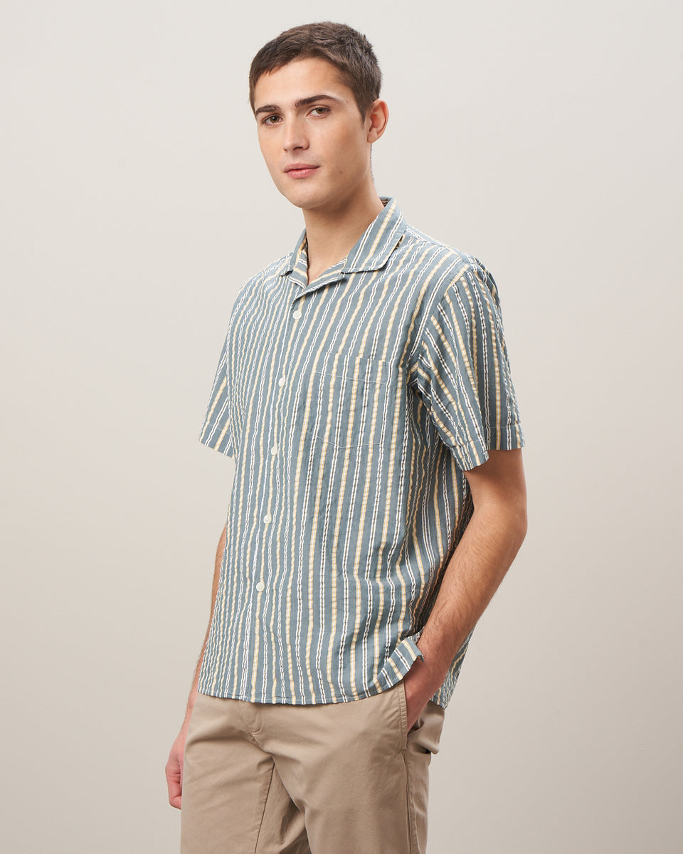 Palm Men's Green Striped Seersucker Shirt - Image principale