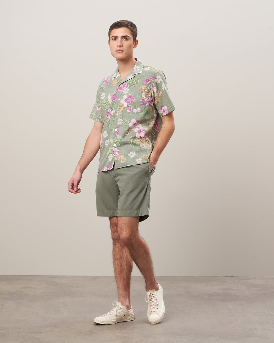 Palm Men's Army Green Hawaii Print Cotton Shirt - Image alternative